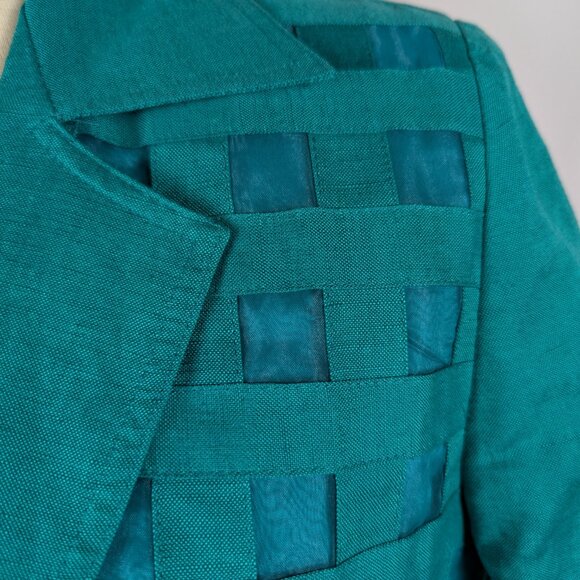 Karin Stevens 2- Piece Sheath Dress Short Sleeve Jacket Linen Embroidered Sz 10P - Picture 6 of 11